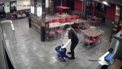 "Almost done mopping and then I can go home!"