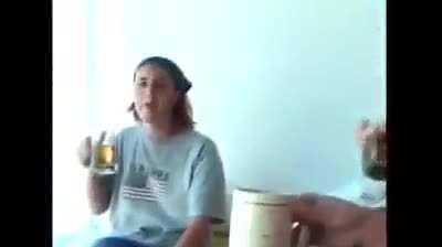 Having fun drinking apple juice