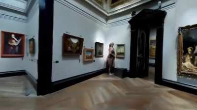 "fly through tour of a museum with many paintings and sculptures and beautiful works of art in all styles"