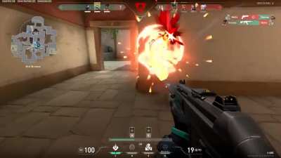 Viper 1v4 on Haven B Site defending the Spike. IDK if the Snake Bite throw on default is public knowledge yet.