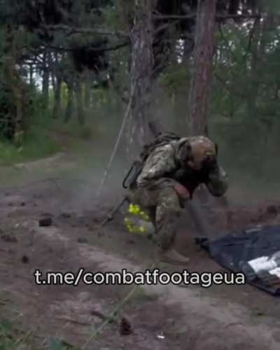 Ukrainian mortar launchers are firing at Russian positions and simultaneously adjusting their fire from a drone.