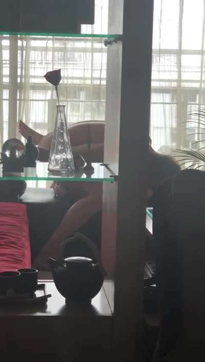 Hotwife enjoying her Bull&rsquo;s Big White Cock (BWC) while Cucky watches from the other side of the living room