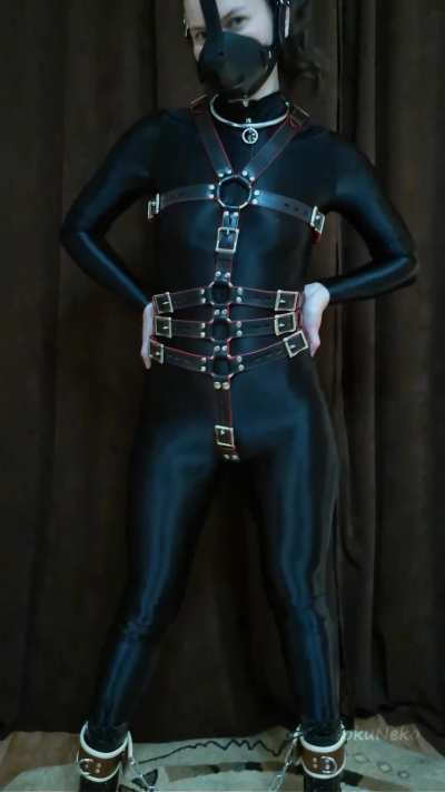 Puppy girl trying on pony boots and gear