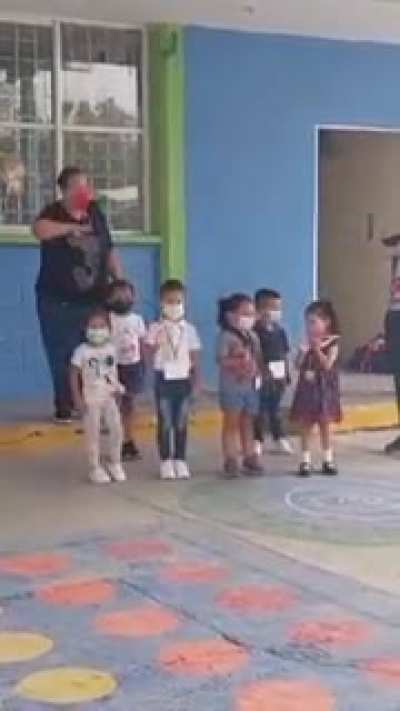 Kids in school literally salute/greet their parents when asked to salute the flag ("saludar, ya.")