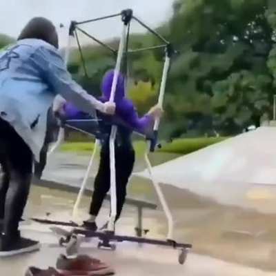 He has Cerebral Palsy and wanted to skate board so his mom created this for him so that he could.