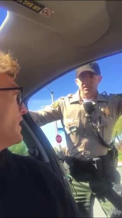 Cop on a power trip. Stops him for speeding and threatens to pepper spray him if he doesn&rsquo;t exit his car for &lsquo;safety&rsquo; reasons.