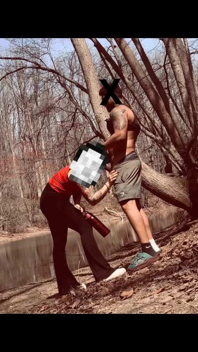 Taking this whitegirl out into the backwoods to suck some brown cock