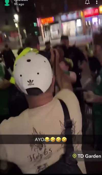 Boston Fan Gets Snatched after Destroying Crosswalk Signal.