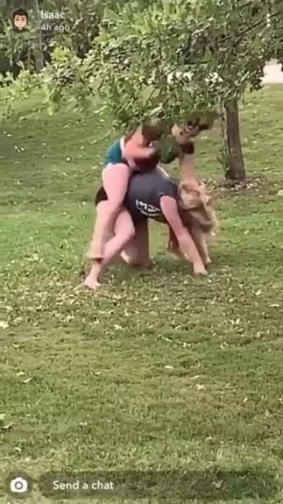 Reuploaded with sound!! Two girls wrastlin at the park today!👊🏼
