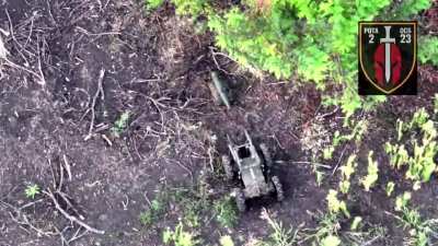 Ukraine's 63rd Mech. Brigade's 23rd Rifle Batt., 2nd Co. drone team used a ground drone to plant an IED alongside an enemy trench position, waiting patiently until a Russian soldier comes close on foot before detonating the device. Published August 25, 20