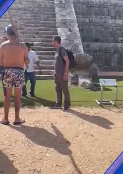 Polish tourist whacked with stick, heckled after illegally climbing sacred Mayan pyramid
