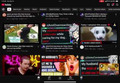 my sister's front page of YouTube...