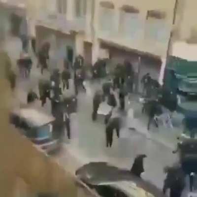 (Left) French supporters attack (right) Utrecht and Sedan supporters