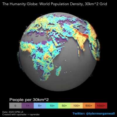 Human population density across the world, visualized 🌎