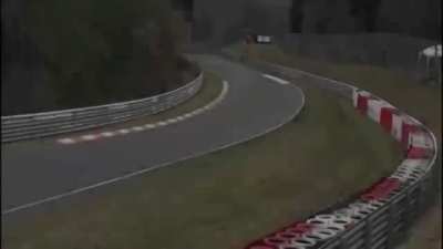 Nissan GT-R Nismo GT3 takes flight, tumbles over and leaves the track, flipping in a spectator area, injuring 10 and killing 1 person. N&uuml;rburgring, 2015.