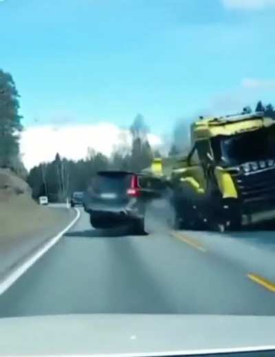 Idiot hits truck