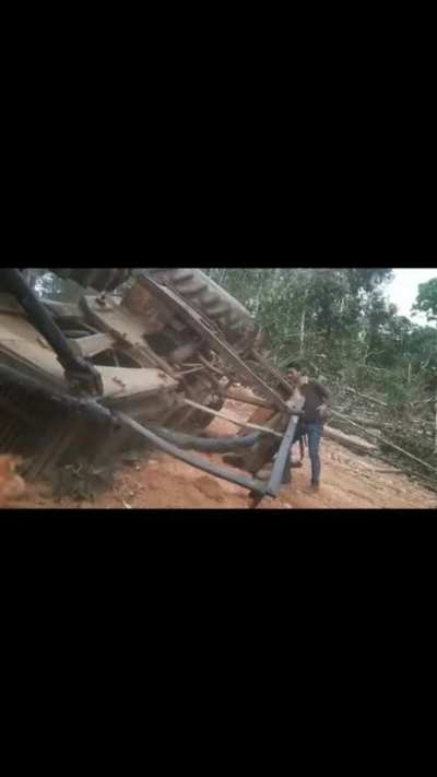 Close call for the tractor operator