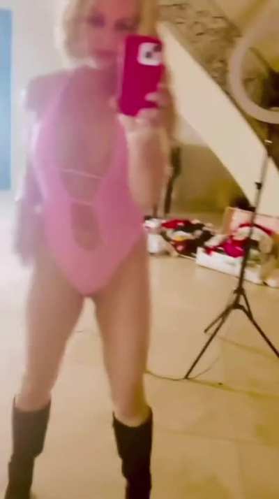 Brit in a Pink, One Piece Bathing Suit