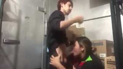 Making some sauce in the Burger King cooler