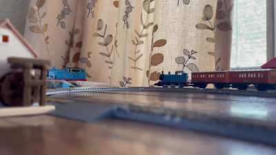 So I was playing with a screaming goat toy with my train and this happened