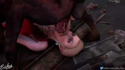 Cerberus Giving Scarlett a Rough Throat Massage