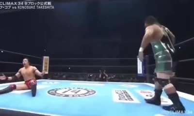 Konosuke Takeshita's insane air time from getting pounced by Jeff Cobb (July 23rd, 2024)