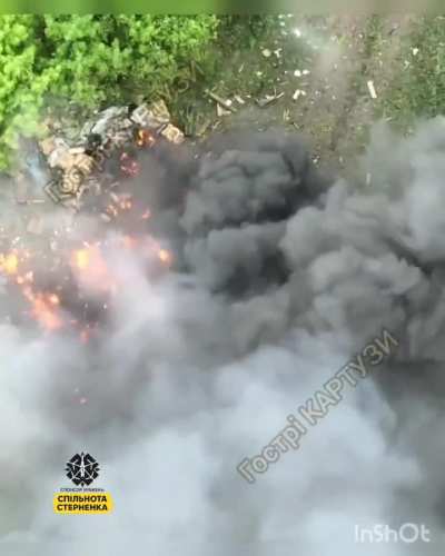 &ldquo;Peaky Blinders&rdquo; drone team blows up Russian ammo caches full of hundreds of rocket launchers, crates of grenades, MLRS rockets, ATGM rockets, and MG ammo in the Kharkiv region via FPV strike drone- June 13, 2024