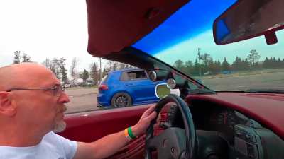 This Nissan 300zx convertible with a build 5.3L turbo swap 950hp vs my Golf R 550hp.