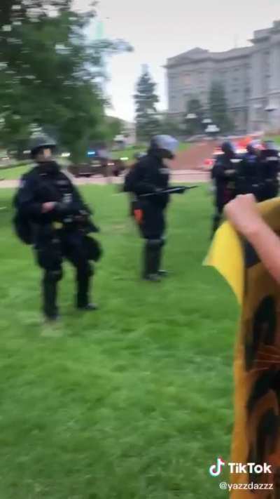 Police rip sign out of peaceful protester&rsquo;s hands and pepper spray them