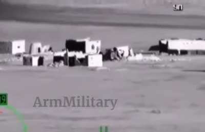 Archival footage of a Ka-52 "Alligator" destroying a vehicle of ISIS militants with an ATGM, January 20th 2024