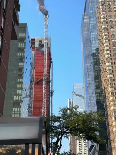 Crane on fire and partial collapse in NYC 10 avenue