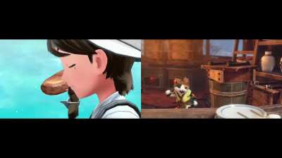 Pokemon S&amp;amp;V meal animations vs Sunbreak. Both Nintendo Switch games. Game Freak devs are going to get hospitalized if they keep flexing this hard.