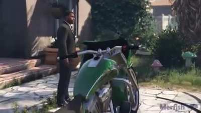 Franklin gets roasted by a motorcycle.
