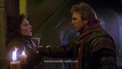 Mary Elizabeth Mastrantonio knees Kevin Costner in the Balls in Robin Hood Prince of Thieves (1991)