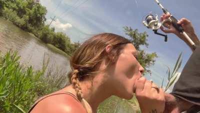 Giving him blowjob while fishing