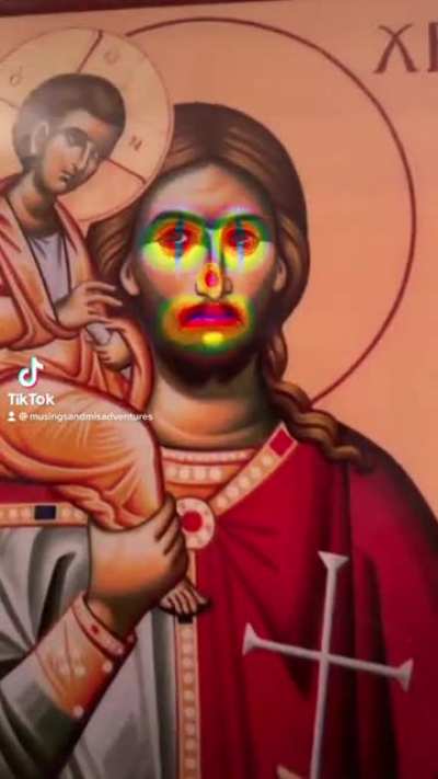 I got bored with TikTok filters and there&rsquo;s an icon on the wall right next to my sister&rsquo;s bed. I&rsquo;m going to hell for this 😂