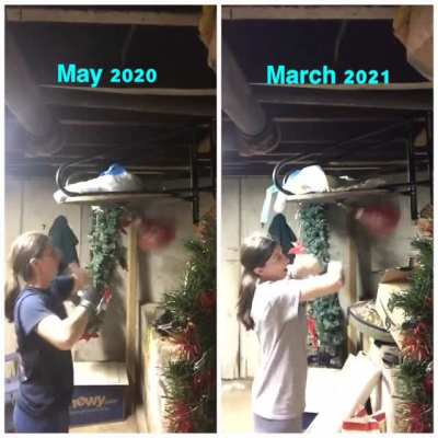 Speedbag ~1 year progress, side by side.