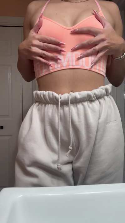 Huge nipples poking through my sports bra
