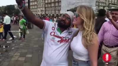 Just a white woman walking on the streets of Mumbai, India&hellip;