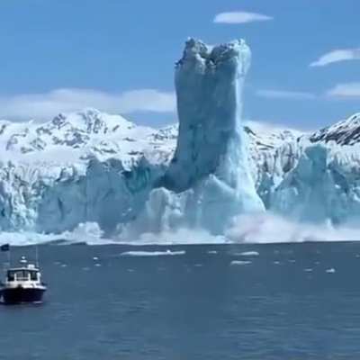 Ice breaking off a glacier, the smaller piece being less dense means it shoots out the water before collapsing on itself