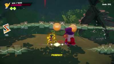 Sharing something I've been working on, a rhythm action roguelite where your inputs aren't delayed to the beat. No quantization, just raw timing.