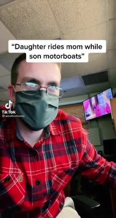 Daughter rides mom while son motorboats