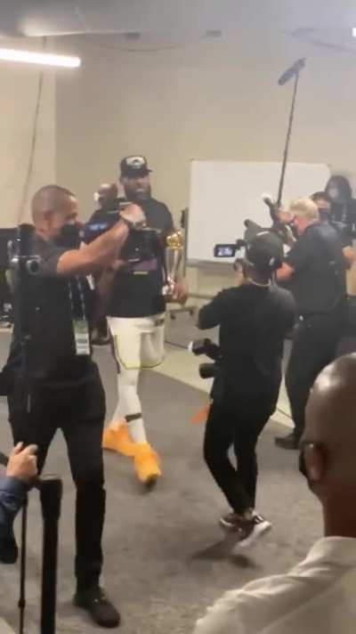 LeBron heading to the locker room: "Where's the goggles? I need some goggles! Fuck no sir, you're not bout to spray me and burn my fucking eyes! Where's the goggles?"