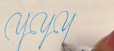 Practice majuscule Y with gel pen