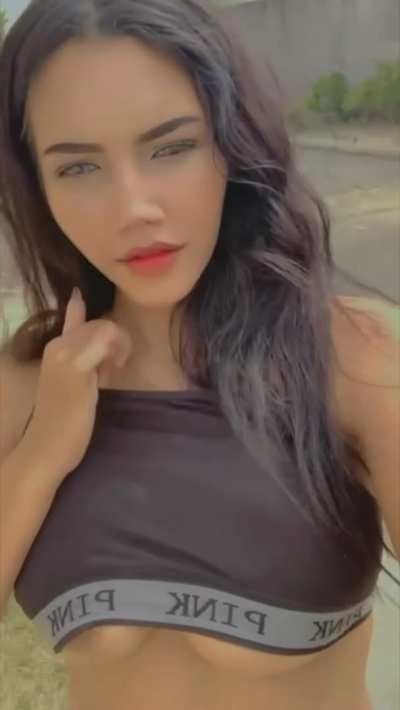 I just couldn't resist getting my tits out in front of my neighbours house I hope no one saw me hihi