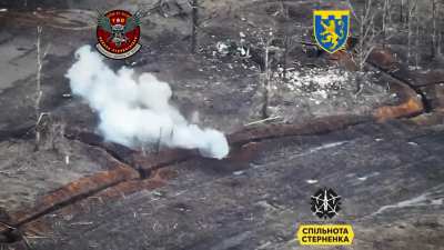 Ukrainian kamikaze drones hit Russian infantry and fortified trench positions by Tabaivka, Kharkiv Oblast. February 2024 (music from source)