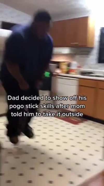 Pogo stick in the kitchen