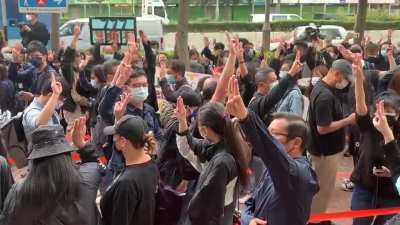 They also chant &ldquo;Myanmar people, Add Oil&rdquo;, &ldquo;Support democracy and freedom and &ldquo;Against a totalitarian government&rdquo; with a three-finger salute in solidarity with the Myanmar protesters. @JesssiePang0125