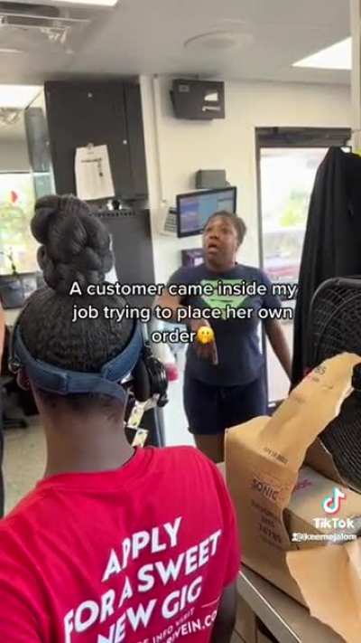 Walking inside Sonic&rsquo;s employees only area to try to place her order.