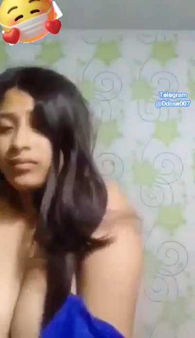 🥵Extremely Horny Big Boobie Desi GF gets Convinced by her long distance boyfriend to record herself Playing with her Big Titties " Full 4min Video " 🥰🔥